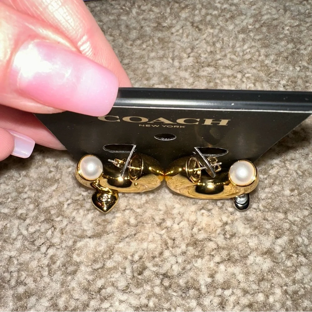 COACH Signature Heart Chubby Hoop Earrings - Picture 4 of 7